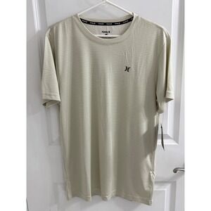 Hurley Exist Horizon Performance Tee Mens Medium Bone Beige Reflective Logo NWT